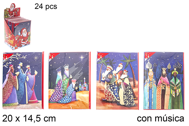 Cartão de felicitações dos Três Reis Magos com música variada 20x14,5 cm