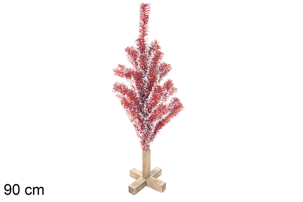 Red/white PVC tree with wooden base 90 cm