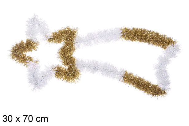 Étoile filante de Noël avec guirlandes dorées et blanches 30x70 cm