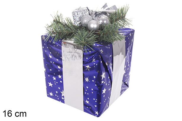 Caja regalo poliestireno azul lazo rosa 16 cm