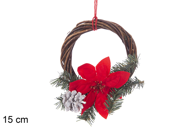 Couronne de Noël avec étoile et pommes de pin 15 cm