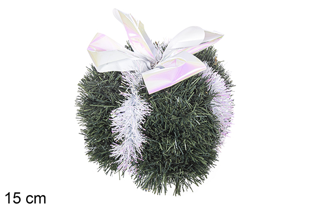 Paquete regalo poliestireno decorado espumillón verde mate y lazo blanco 15 cm