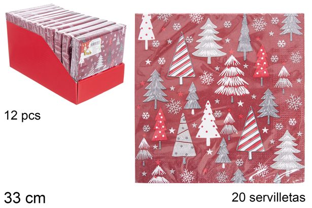 Pack 20 servilletas decorada árbol de Navidad 33 cm