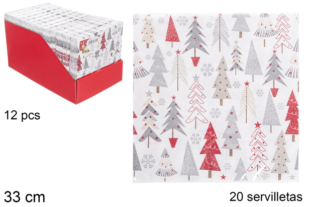 Pack 20 servilletas blanca decorada árbol de Navidad 33 cm