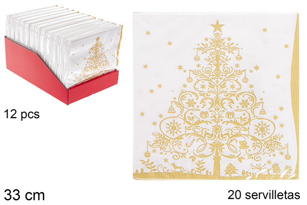 Pack 20 serviettes papier déc.sapin de Noël doré 33 cm