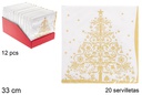 Pack 20 servilletas decorada árbol de Navidad oro 33 cm