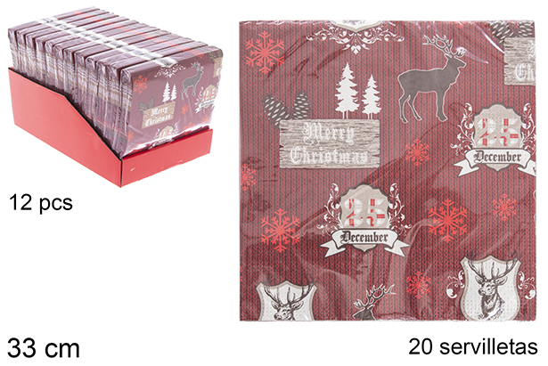 Pack 20 servilletas decorada ciervo 33 cm