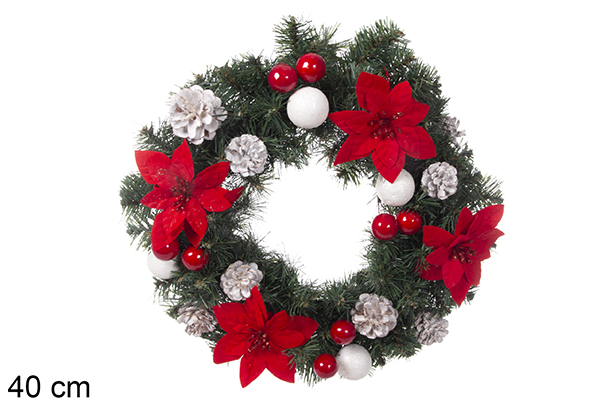 Corona Navidad PVC con piñas y ramas 40 cm