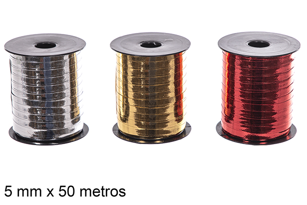 Cinta metalizada oro/plata/rojo surtido 5 mm x 50 m.