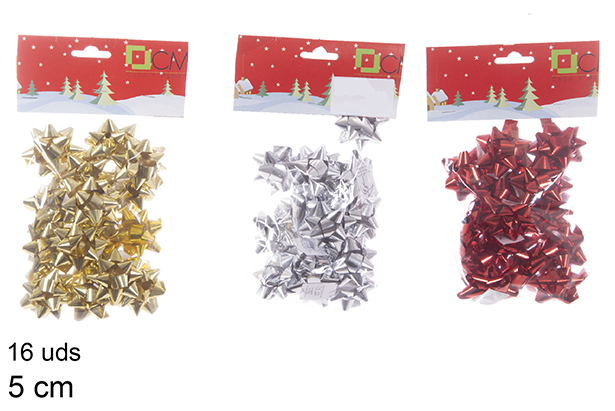 Pack 16 arcs cadeaux argent/or/rouges 5 cm
