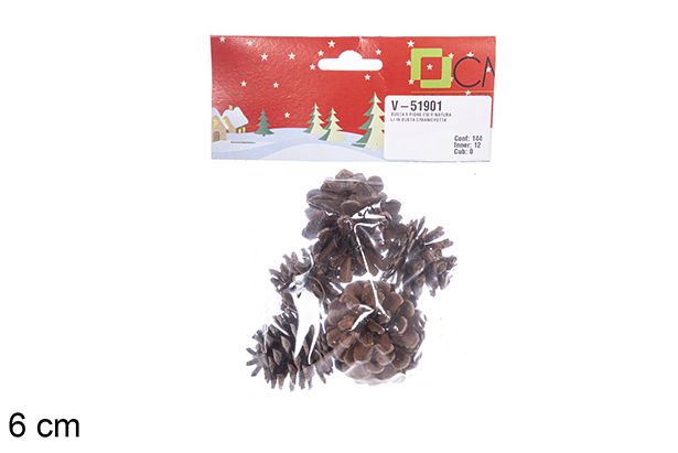 Pack 5 piñas naturales en bolsa 6 cm 