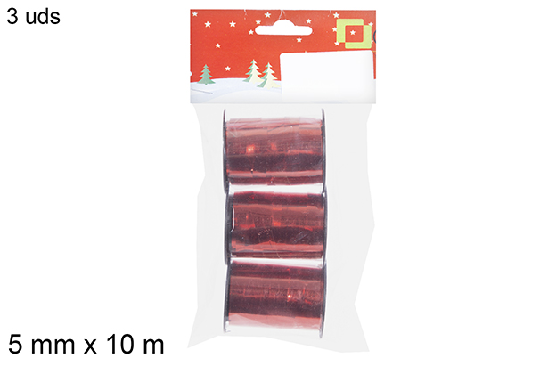 Pack 3 carretes de cinta de polipropileno roja 5 mm x 10 m.