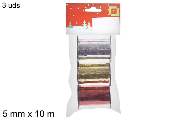 Pack 3 bobine di nastro argento/oro/rosso 5 mm x 10 m.