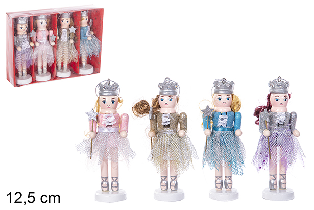 Pack 4 cascanueces mujer Navidad de madera color surtido 12,5 cm