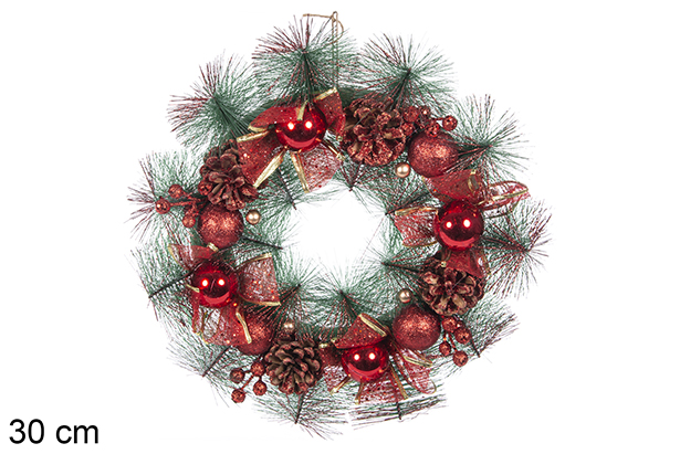 Red Christmas wreath with bows 30 cm 