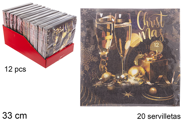 Pack 20 servilletas 3 capas decorada Navidad 33 cm
