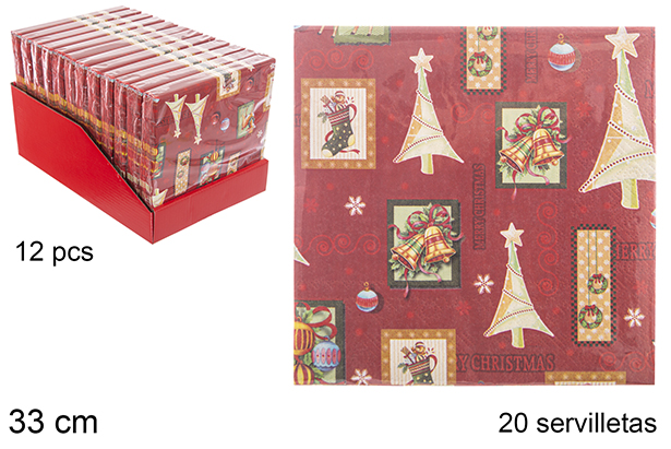 Pack 20 guardanapos de papel decorados de Natal 3 camadas 33 cm