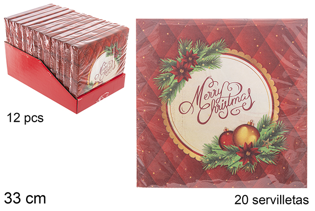 Pack 20 servilletas 3 capas decorado Navidad 33 cm
