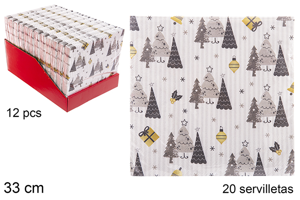 Pack 20 servilletas decorada Navidad 3 capas 33 cm
