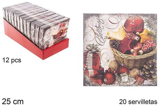 Pack 20 servilletas 3 capas decoradas Navidad 25 cm