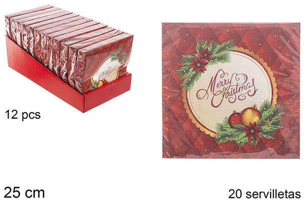 Pack 20 servilletas 3 capas decoradas Navidad 25 cm