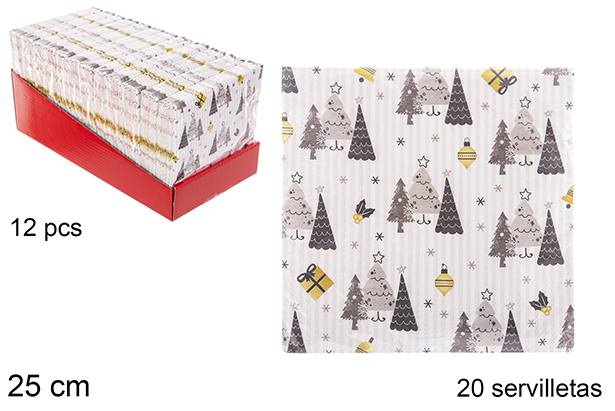 Pack 20 guardanapos de 3 folhas decorados de Natal 25 cm