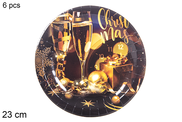 Pack 6 platos papel decorado Navidad 23 cm