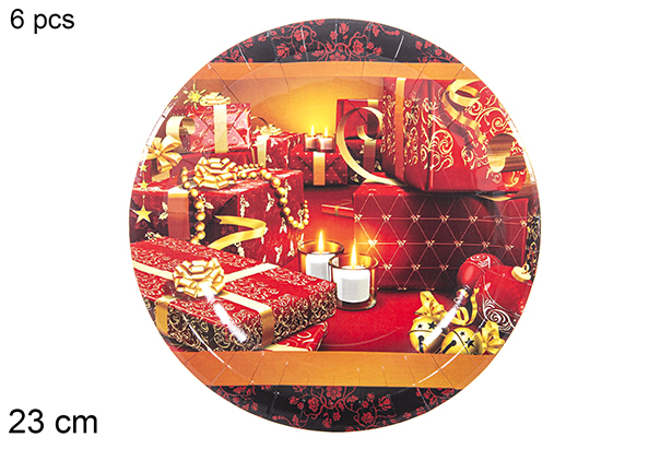 Pack 6 platos papel decorado Navidad 23 cm