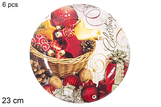 Pack 6 pratos de papelâo decorados de Natal 23 cm  