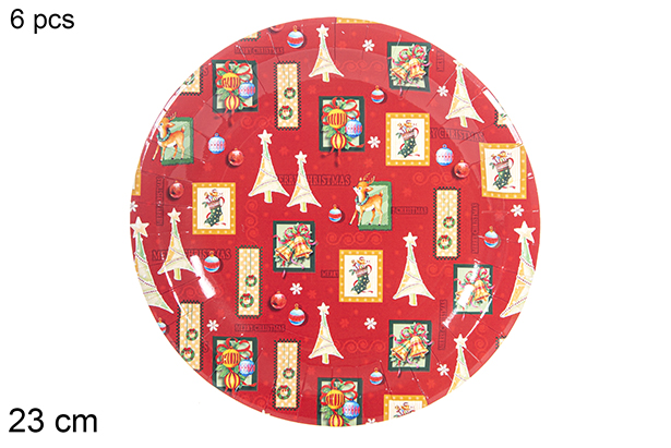 Pack 6 Christmas decorated paper plates 23 cm  