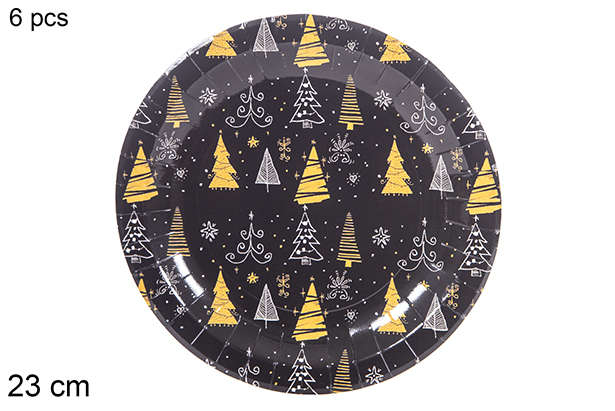 Pack 6 Christmas decorated paper plates 23 cm