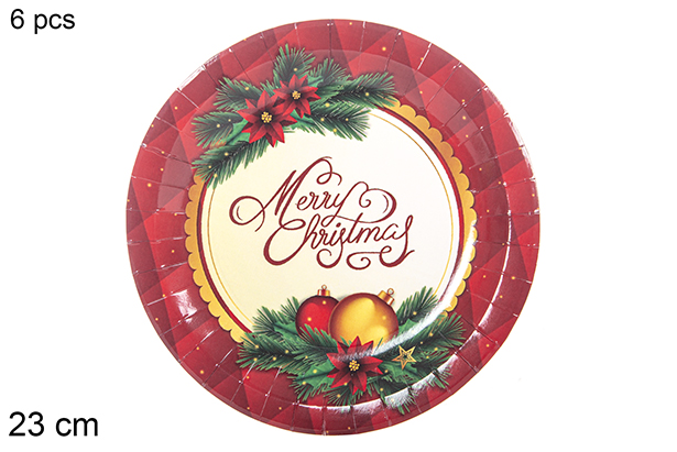 Pack 6 platos papel decorado Navidad 23 cm