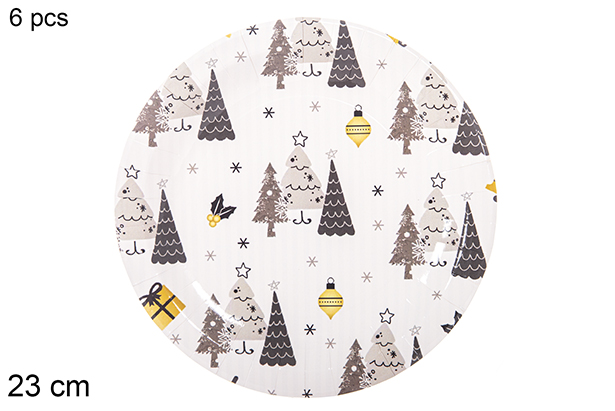 Pack 6  platos papel decorado Navidad 23 cm