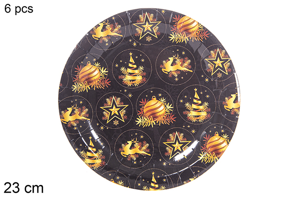 Pack 6 pratos de papel decorados de Natal de 23 cm