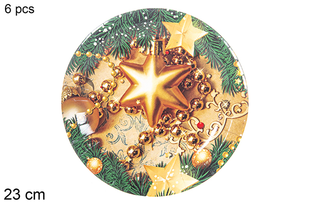 Pack 6 Christmas decorated paper plates 23 cm  