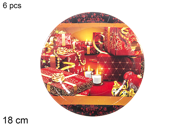 Pack 6 platos papel decorado Navidad 18 cm