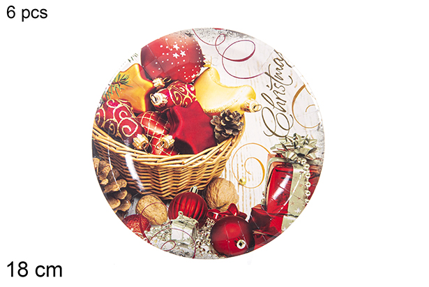 Pack 6 assiettes en papeir décorées de Nöel 18 cm  