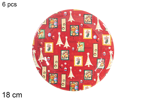 Pack 6 Christmas decorated paper plates 18 cm 