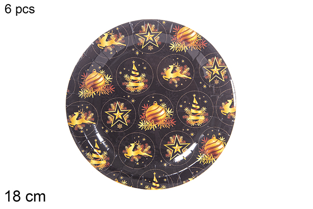 Pack 6 pratos de papelâo decorados de Natal 18 cm  