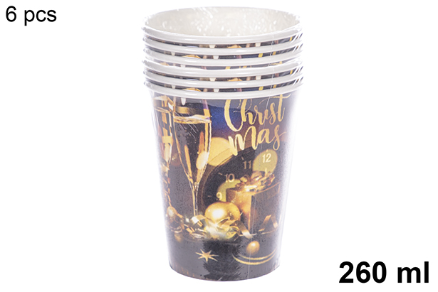 Pack 6 gobelets en papier décorés de Noël 260 ml