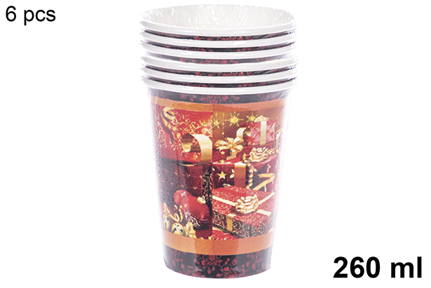 Pack 6 vasos papel decorado Navidad 260 ml