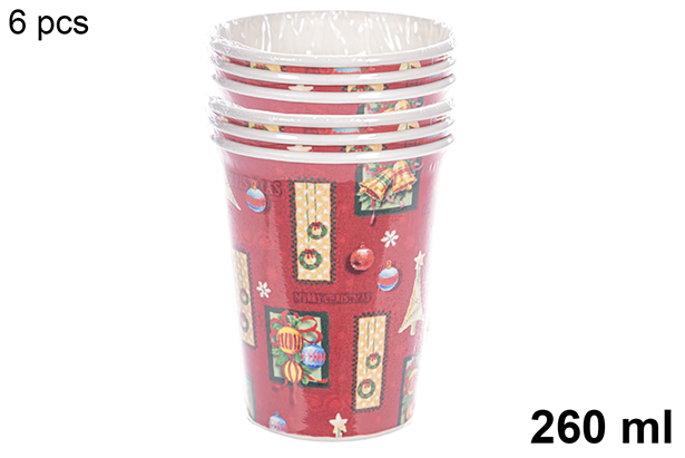 Pack 6 vasos papel decorado Navidad 260 ml