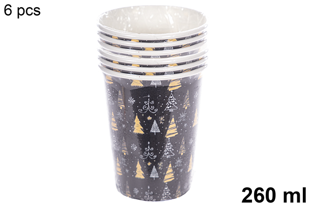 Pack 6 copos de papel decorados de Natal 260 ml