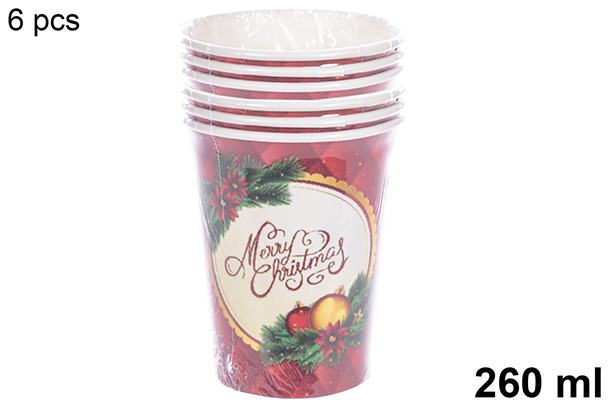 Pack 6 vasos papel decorado Navidad 260 ml