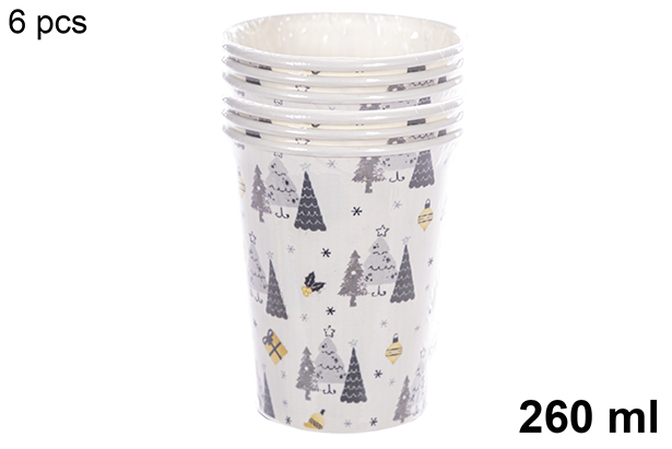 Pack 6 vasos papel decorado Navidad 260 ml