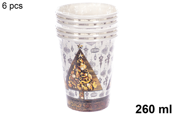 Pack 6 copos de papel decorados de Natal 260 ml