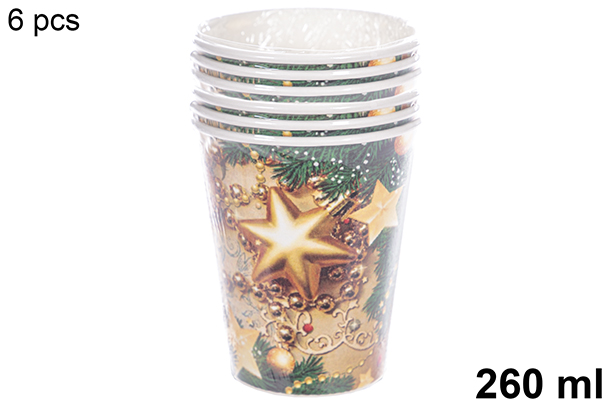 Pack 6 bicchieri di carta decorati natalizi 260 ml