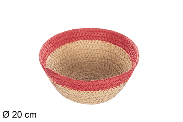 [112356] Cesto de corda redondo papel natural borda vermelha 20 cm