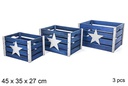 Pack 3 cajas madera azul decorado 45x35x27 cm