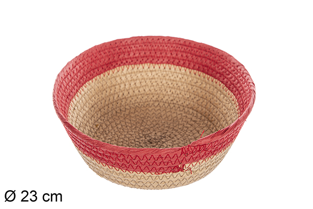 [112368] Panier rond en corde papier naturel bord rouge 23 cm